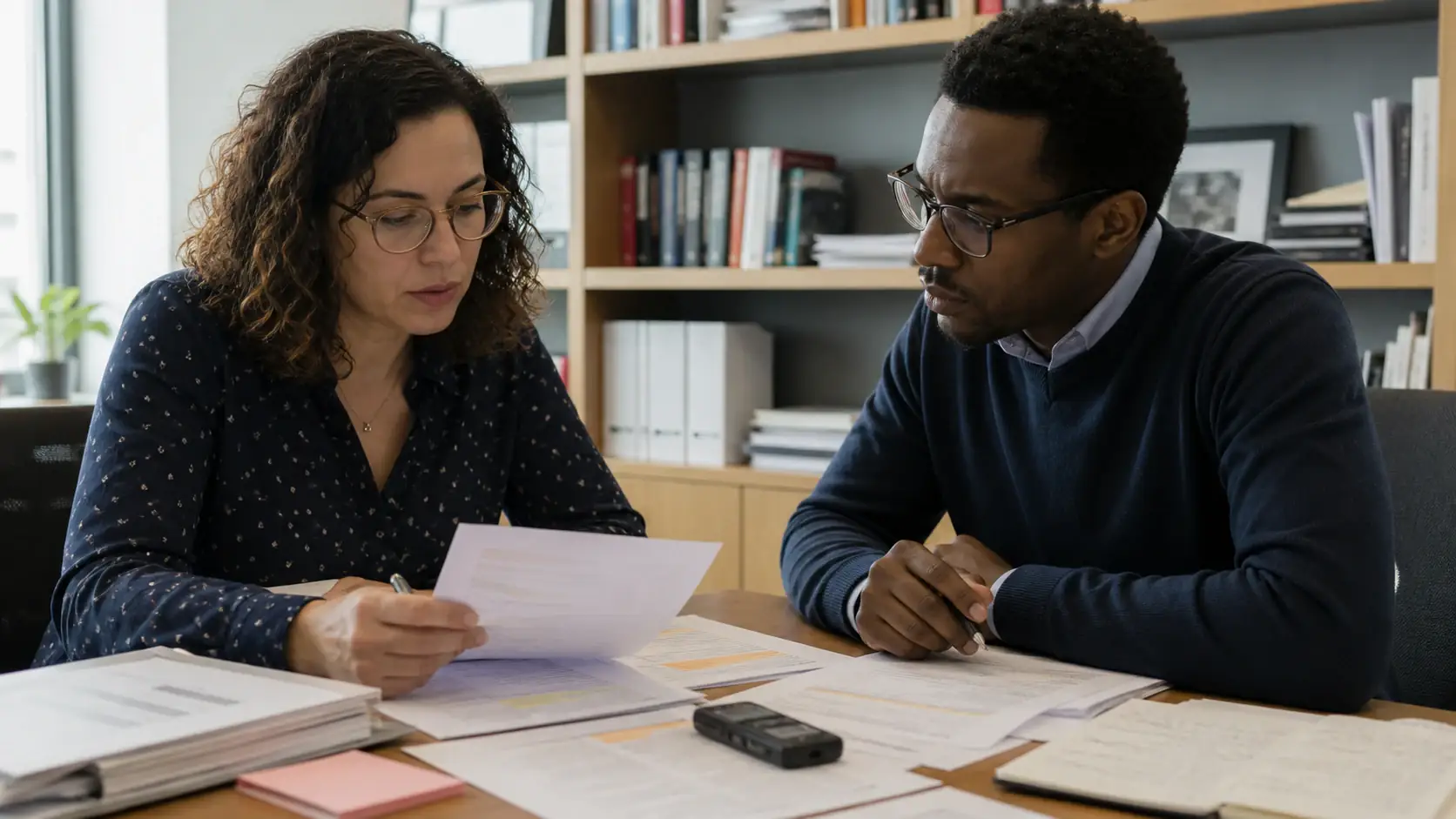 Communications analysts reviewing source evidence and measurement records together