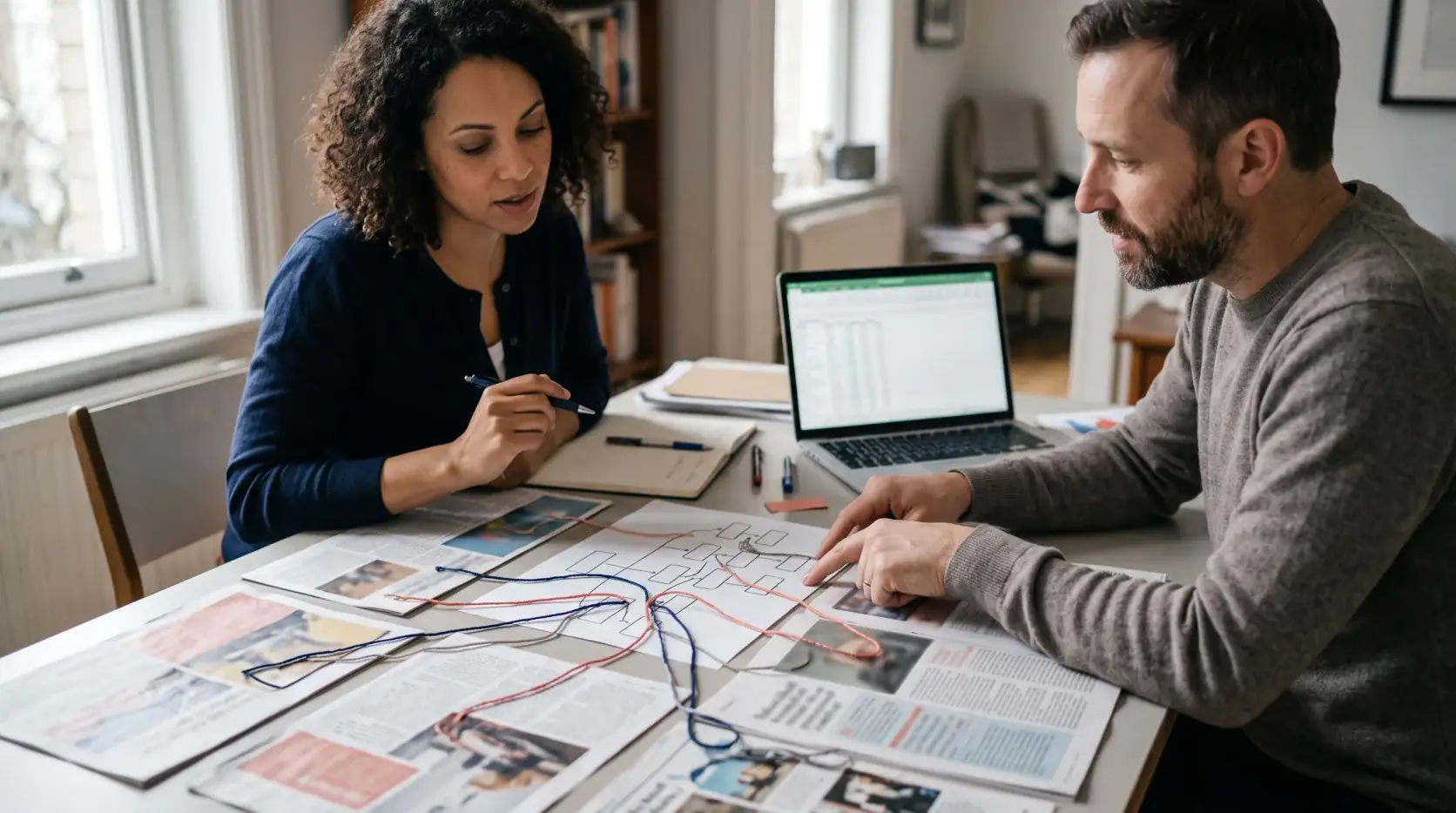 SEO and communications colleagues tracing brand references across publication clippings